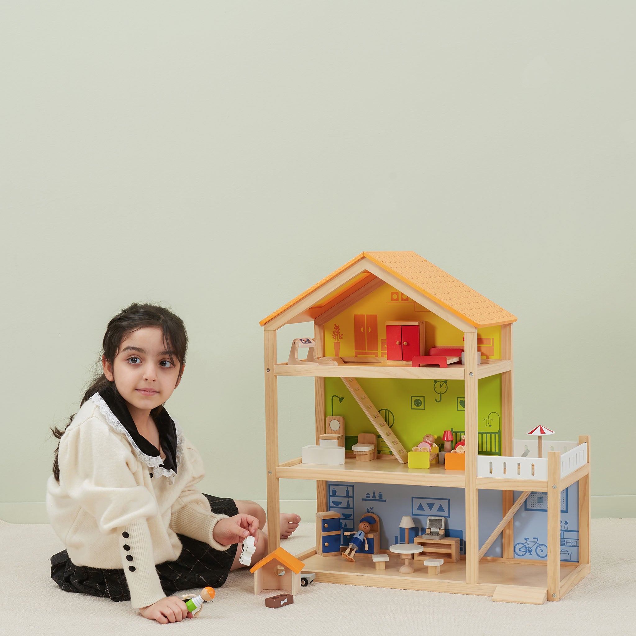 Exquisite Three-Story Dollhouse for Delightful Playtime and Imaginative Adventures