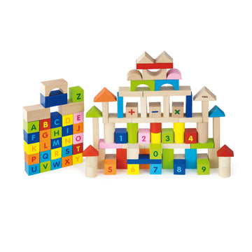 Building with ABCs & 123s: Wooden Blocks for Learning- 100 Pcs